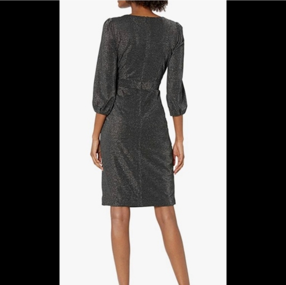 Karl Lagerfeld Metallic Ponte Stretch Silver Faux Wrap Party Dress Women's 10 - Picture 2 of 12